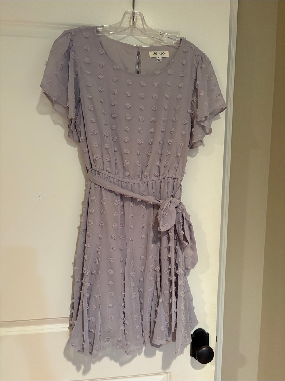 Maeve Lilac Textured Tie-Waist Mini Dress